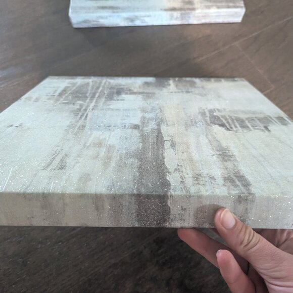 EUC Two 14" Square Wall Art Canvas Pieces Blue and Grey Hues "Viscosity" - Picture 7 of 9